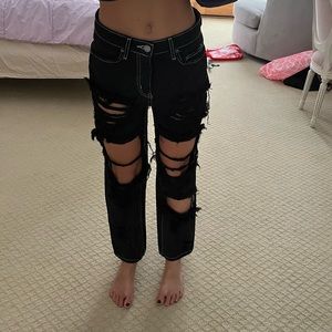 Carmar contrast stitch black cropped jean